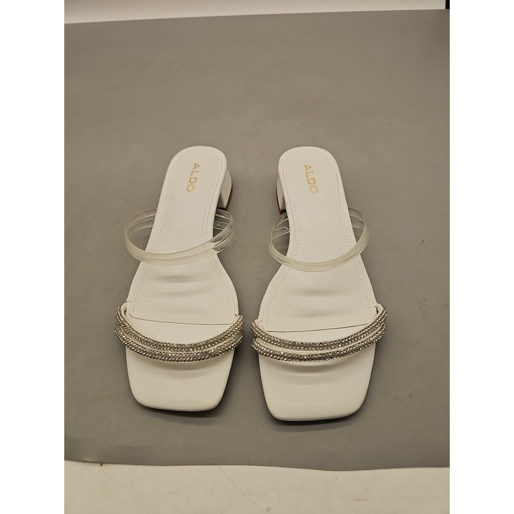 Aldo mule Flat Slip On Shoes White Diamond accent Size 6.5 Wedding Dress